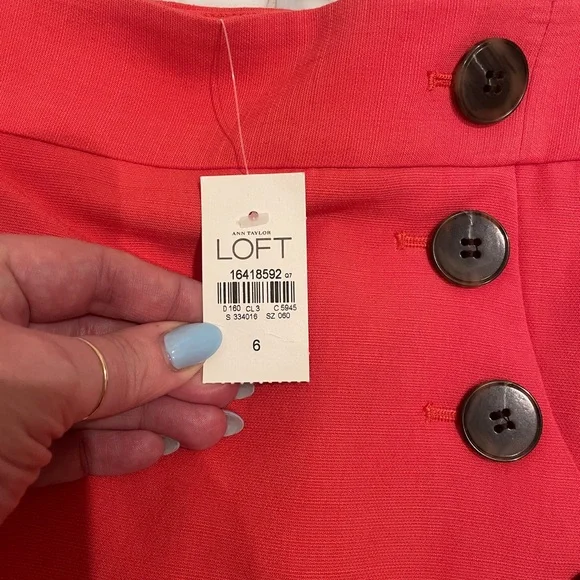 LOFT Sailor Button Pencil Skirt Coral Red Size 6 - Picture 3 of 4